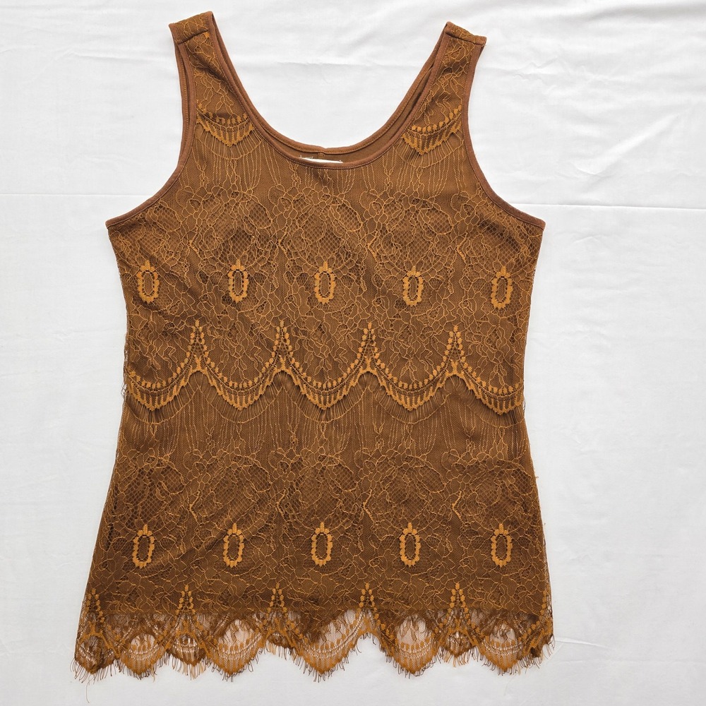 Maurices Women's Medium Brown Lace Tank Top Y2K Boho Whimsygoth Cottagecore